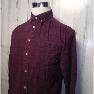 Mountain Hardwear Men's sz S Button Up Flannel Shirt Burgundy Heavy Cotton